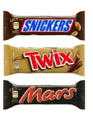 3 Snack: 1 Mars, 1 Twix e 1 Snickers 
