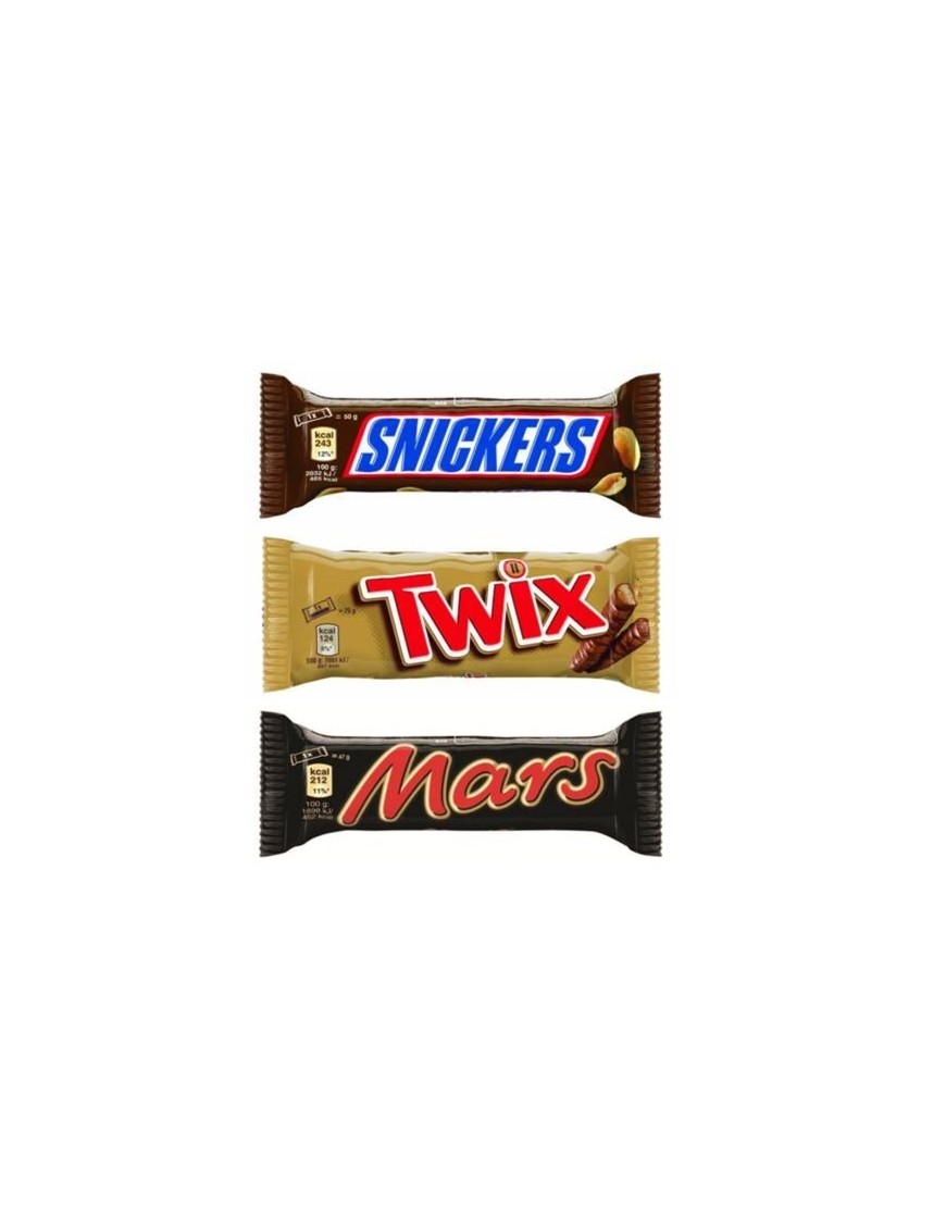 3 Snack: 1 Mars, 1 Twix e 1 Snickers 