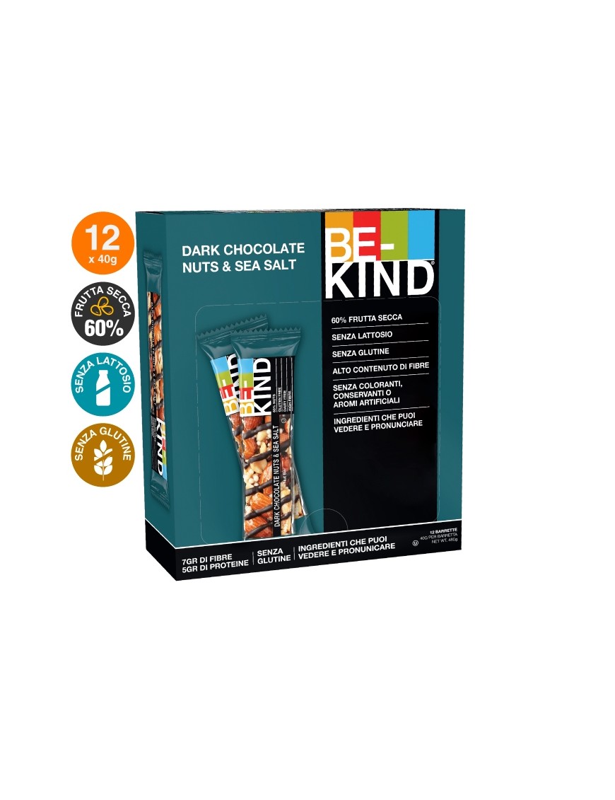 Be-Kind Barrette con Cioccolato Fondentem, Noci e Sale Marino 40g x12 