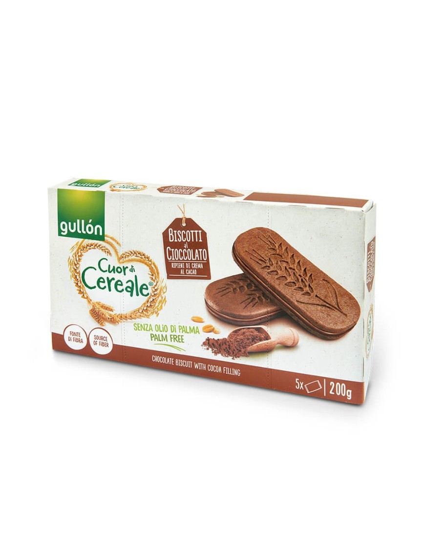 Biscotti Cuor di Cereali al cioccolato e Crema al cacao 220 g Gullòn 