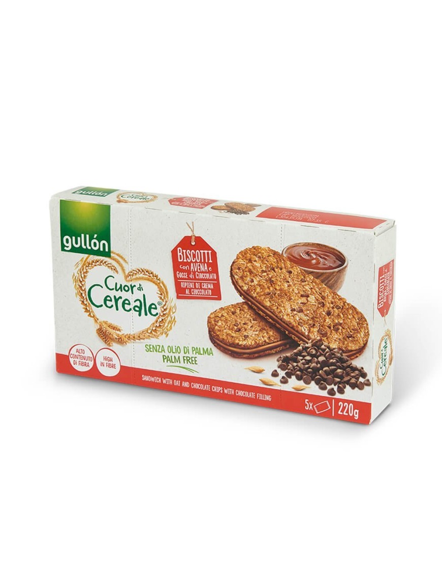 Biscotti Cuor di Cereali con avena e gocce di cioccolato e Crema al cioccolato 220 g Gullòn 