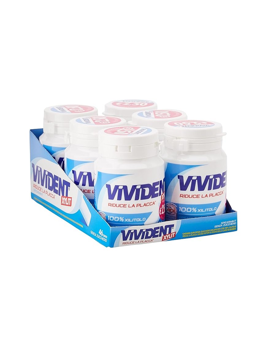 Chewing Gum Vivident Xylit, Box x 6 Barattoli da 46 confetti