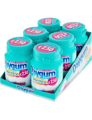 Chewing Gum Daygum Protex, Box x 6 Barattoli da 46 confetti 