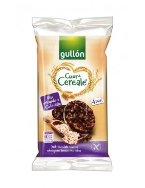 Gallette di riso integrale ricoperte di cioccolato fondente senza glutine Cuor di Cereale, Gullòn, 4 pacchi 