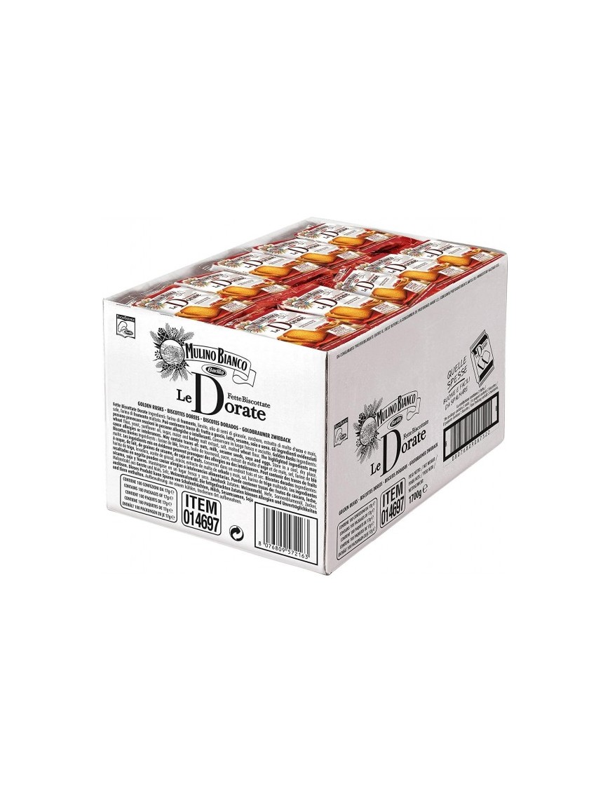 Fette Biscottate Dorate Mulino Bianco, cartone x100 monoporzioni (17g) 