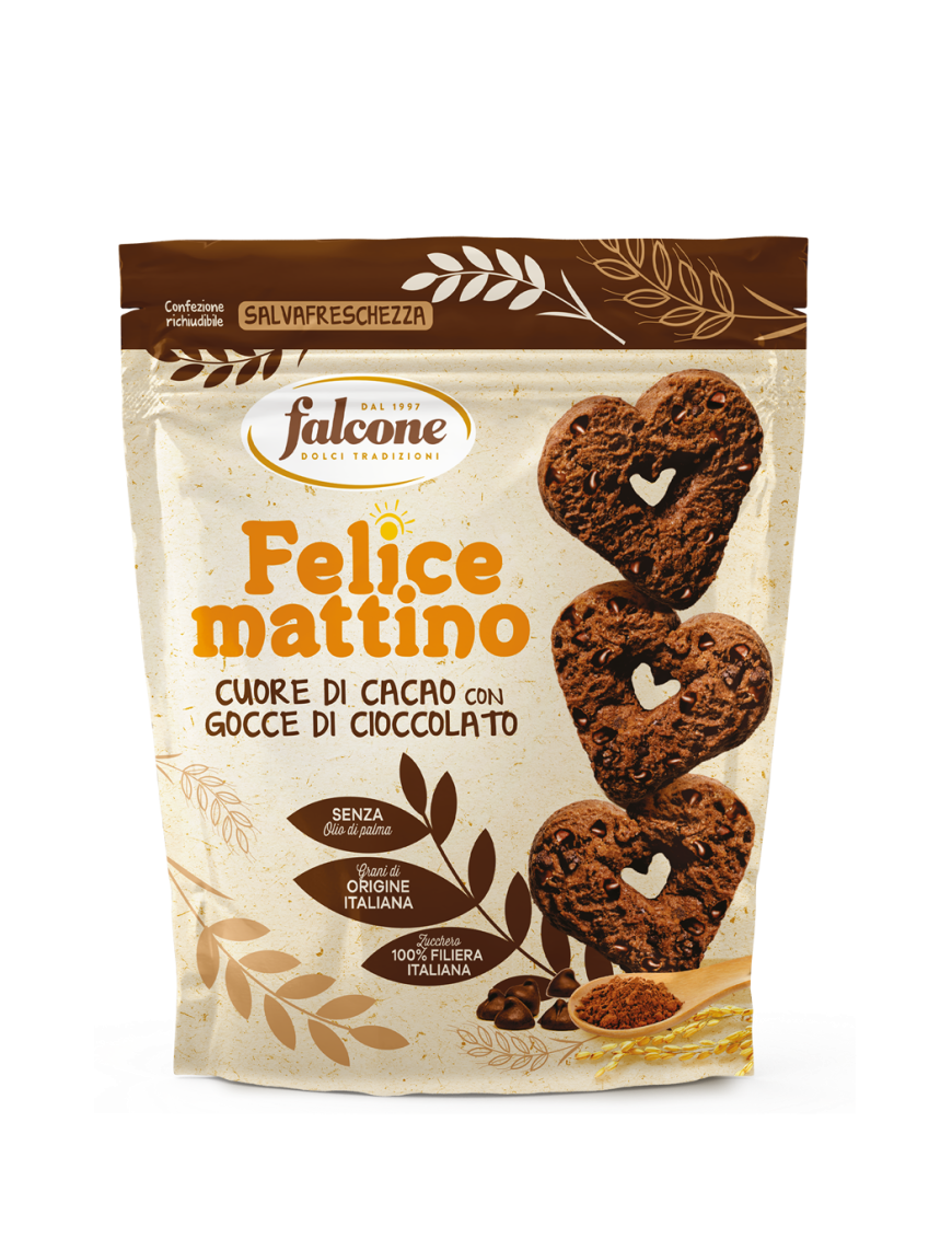 Biscotti Felice Mattino Cuori di Cacao con Gocce di Cioccolato Falcone 500g