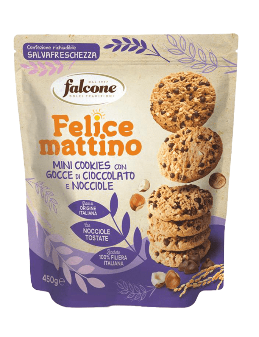 Biscotti Felice Mattino Mini Cookies con Gocce di Cioccolato e Nocciole 450g